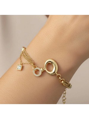 Xupıng Jewelry Iki Yuvarlak Zirkon Taşlı Bileklik