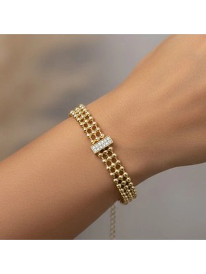 Xupıng Jewelry 14 Ayar Altın Kaplama, Nokta Taşlı Zirkon Bileklik