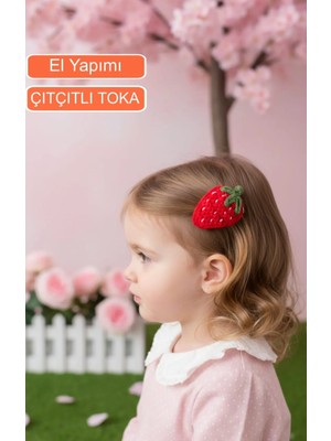 Miccolatte El Yapımı Örgü Çilek Figürlü Çıtçıtlı Bebek & Kız Çocuk Saç Tokası