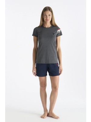 U.s Polo Assn. 20190 Kadın Kısa Kollu Şortlu Pijama Takım-Gri