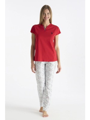 U.s Polo Assn. 20235 Kadın Kısa Kollu V Yakalı Pijama Takımı-Kırmızı