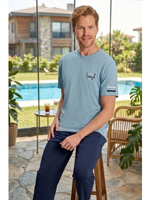 Remsa Erkek Penye Kısa Kol Pijama Takımı 2327 Turkuaz