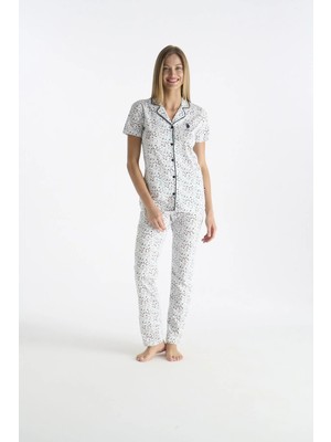 U.s Polo Assn. 20237 Kadın Kısa Kollu Önden Düğmeli Pijama Takımı-Ekru