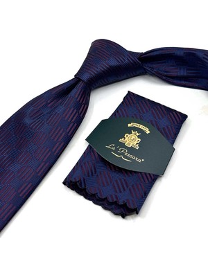 Kravatkolik Lacivert - Mürdüm Puantiye Desen Mendilli Klasik Kravat KK13620