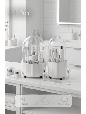 Blackstar Şeffaf Kapaklı 360° Banyo Organizeri ve Şeffaf Kapaklı Banyo Organizer 2’li Set