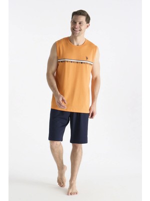 U.s Polo Assn. 19020 Erkek Kolsuz Bisiklet Yaka Şortlu Pijama Takımı-Turuncu