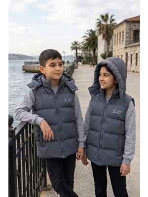 Pina Kids Unisex Çıtçıt Kapüşonlu Baskılı Şişme Yelek