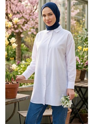 Hafsa Mina Oversize Gömlek Beyaz HM2903