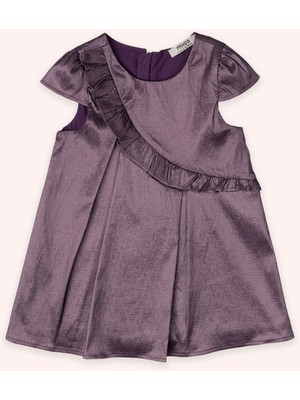 Panço Kız Çocuk Fırfır Detaylı Mor Abiye Elbise