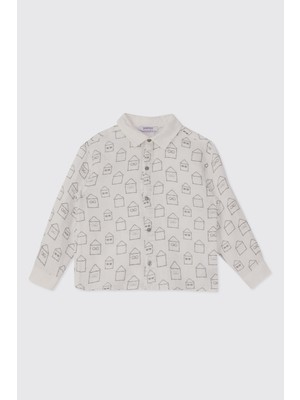 Panço Erkek Bebek Desenli Müslin Ekru Gömlek