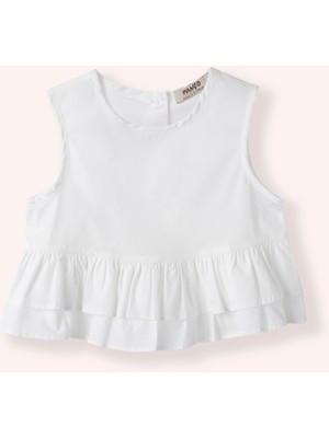 Panço Kız Bebek Düğme Detaylı Fırfırlı Beyaz Bluz