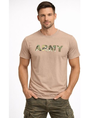 Attack Erkek Army Baskılı Tişört %100 Pamuk Kamuflaj Desenli Yazlık Basic Tişört Siyah/haki/beyaz