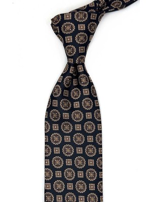 Kravatkolik Siyah - Bej Motif Desen Mendilli Klasik Kravat KK13536