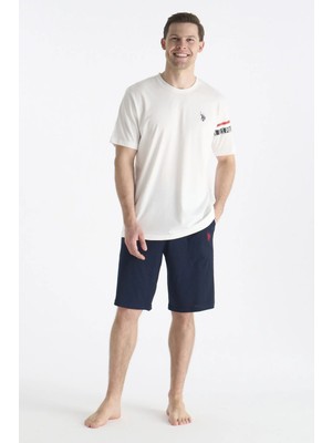 U.s Polo Assn. 19001 Erkek Kısa Kollu Şortlu Pijama Takımı-Ekru