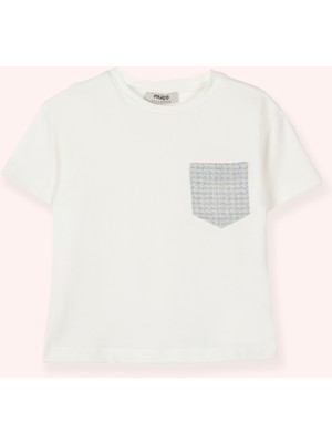 Panço Kız Çocuk Kol Ucu Fistolu Cep Detaylı Ekru Tişört