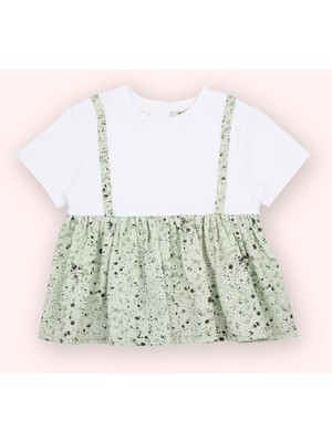 Panço Kız Bebek Kısa Kollu Ekru Tişört