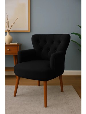 Waterybrook Tekli Berjer Koltuk - Kapitoneli Babyface Kumaş - Ceviz Ahşap Ayaklı -  Retro Modern Tasarım  - 14 Renk Seçeneği