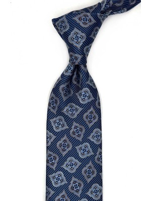 Kravatkolik Kahve - Mavi Motif Desen Mendilli Klasik Kravat KK13613