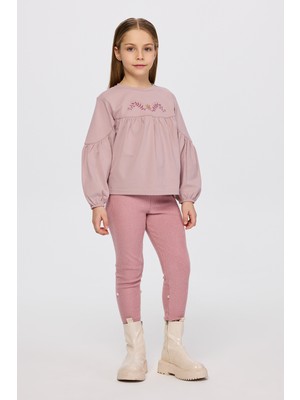 Panço Kız Çocuk Uzun Kollu Pudra Tişört