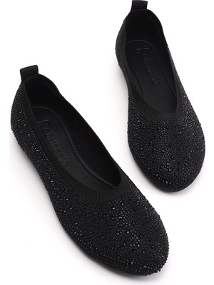 Gönderi(r) Kadın Siyah Taşlı  Taşlı Yuvarlak Burunlu Babet