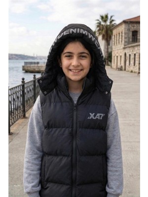 Pina Kids Unisex Çıtçıt Kapüşonlu Baskılı Şişme Yelek
