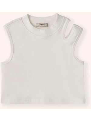 Panço Kız Çocuk Omuz Detaylı Beyaz Atlet