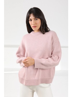 Ferraro Pembe Uzun Kollu Bisiklet Yaka Kaşmirli Oversize Kadın Triko Kazak