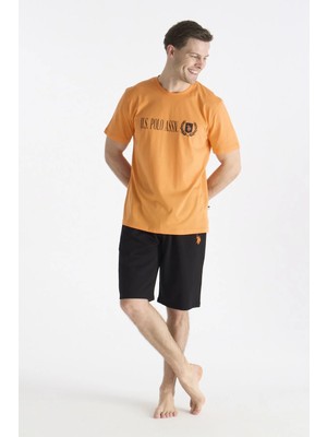 U.s Polo Assn. 19017 Erkek Kısa Kollu Bisiklet Yaka Şortlu Pijama Takımı-Turuncu