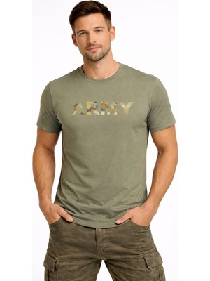 Attack Erkek Army Baskılı Tişört %100 Pamuk Kamuflaj Desenli Yazlık Basic Tişört Siyah/haki/beyaz