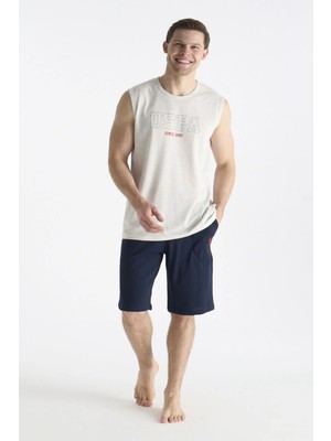 U.s Polo Assn. 19010 Erkek Sıfır Kollu Şortlu Pijama Takımı-Karmelanj