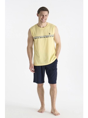U.s Polo Assn. 19020 Erkek Kolsuz Bisiklet Yaka Şortlu Pijama Takımı-Sarı