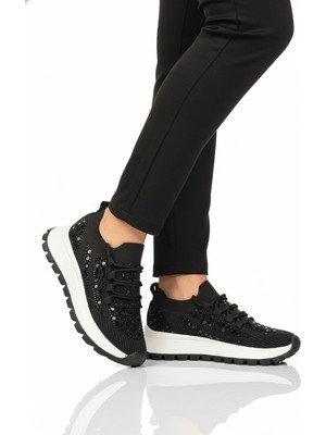 Ayakmod Siyah Fileli Hafif Taş Işlemeli Kadın Casual Ayakkabı 451161 Z