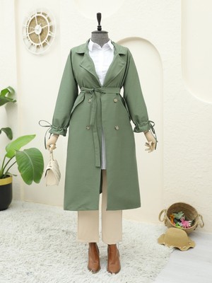 Modamorfo Kolu Manşeti Bağcıklı Kemerli Kap -Haki