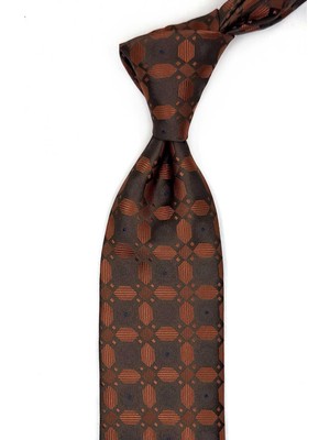 Kravatkolik Kahve - Bakır Motif Desen Mendilli Klasik Kravat KK13600