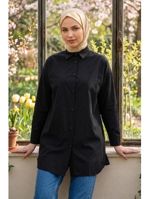 Hafsa Mina Oversize Gömlek Siyah HM2903