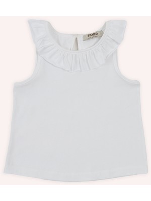 Panço Kız Bebek Yakası Fırfırlı Beyaz Atlet