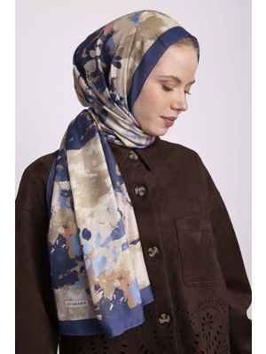 AYSHARA Tomurcuk Yaprak Desenli Tek Taraflı Şal - Mavi