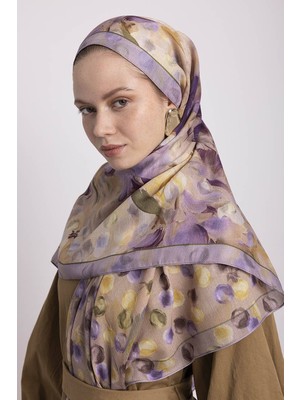 AYSHARA Nevbahar Çiçek Puan Desenli Çift Taraflı Şal - Lila Mor Sarı