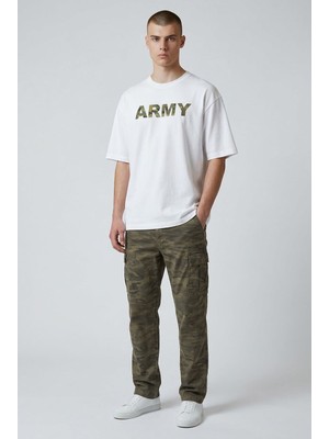 Attack Erkek Army Baskılı Tişört %100 Pamuk Kamuflaj Desenli Yazlık Basic Tişört Siyah/haki/beyaz