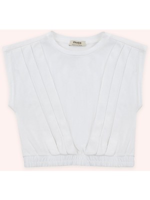 Panço Kız Çocuk Beyaz Lastikli Tişört