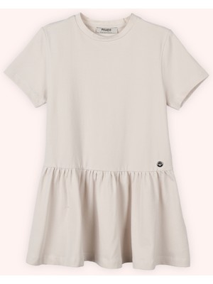 Panço Kız Çocuk Aksesuar Detaylı Örme Bej Elbise