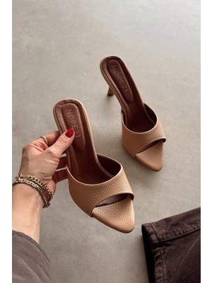 Nope21 Rosa Nude Hakiki Deri Topuklu Terlik