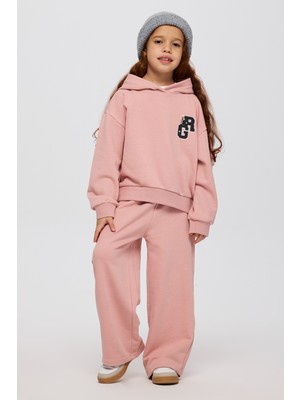 Panço Kız Çocuk Aplike Detaylı Pembe 2'li Takım