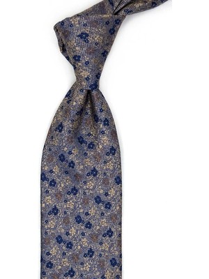 Kravatkolik Bej Çiçek Desen Mendilli Klasik Kravat KK13435