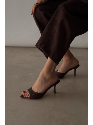 Nope21 Rosa Kahverengi Hakiki Deri Topuklu Terlik