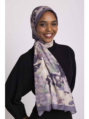 AYSHARA Tomurcuk Yaprak Desenli Tek Taraflı Şal - Lila Mor