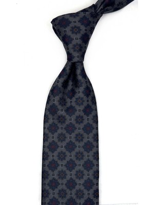 Kravatkolik Füme Motif Desen Mendilli Klasik Kravat KK13565