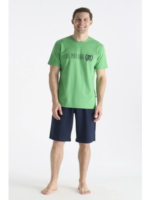 U.s Polo Assn. 19017 Erkek Kısa Kollu Bisiklet Yaka Şortlu Pijama Takımı-Yeşil