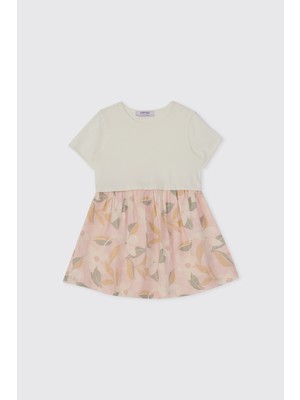 Panço Kız Bebek Desenli Örme Ekru Elbise