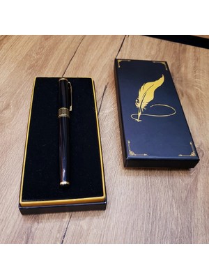 Uravas Store Siyah Kutulu Yaldız Desenli Metal Roller Kalem Seti